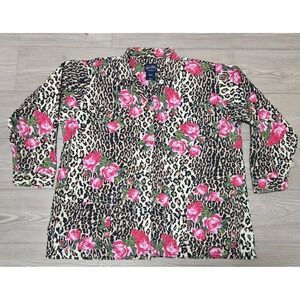 Nick & Nora Sleepwear Pajama Shirt Womens 3XL Leopard Roses *Flaw*